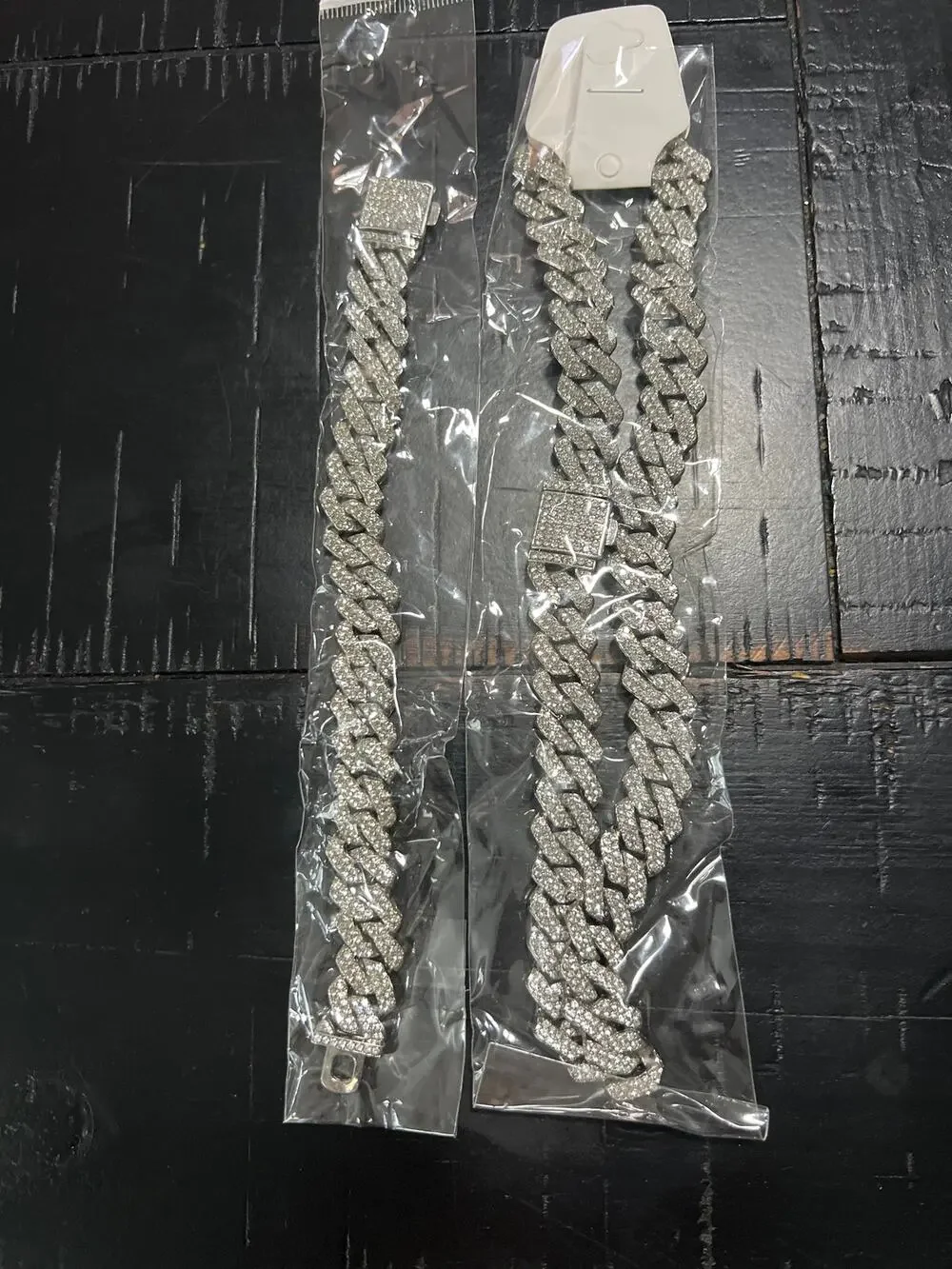 Iced Out Cuban Link Necklace/ Bracelet Set Men Hip Hop Rhinestone Silver 18
